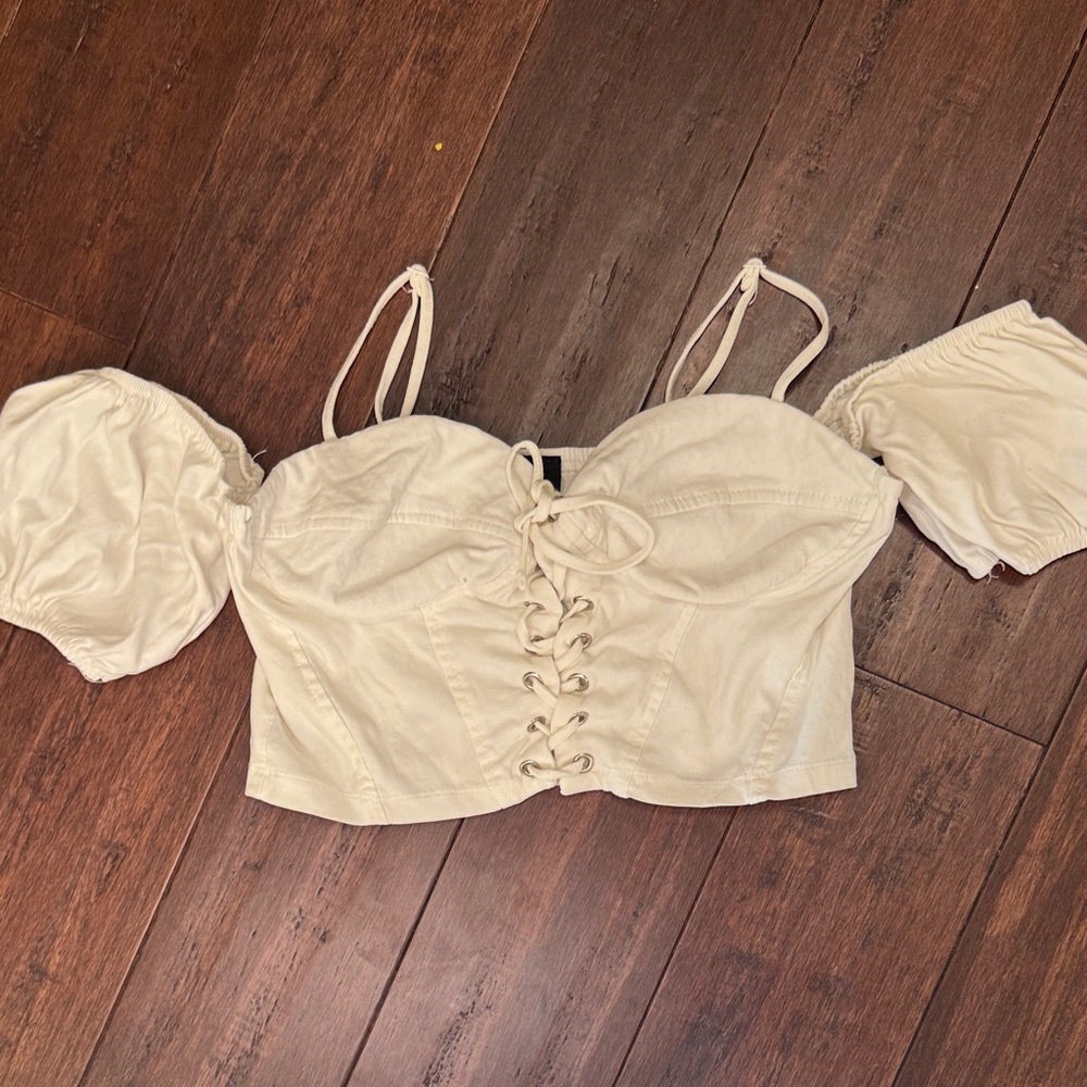 White Lace-Up Puff Sleeve Bustier Corset